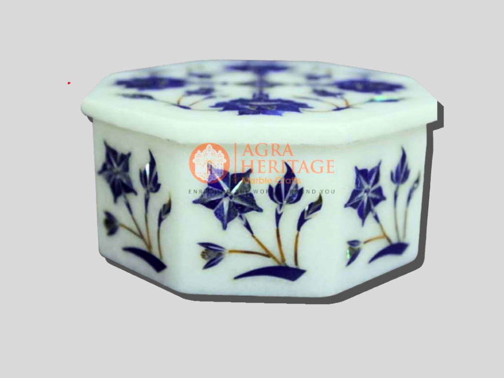 Marble Jewelry Lidded Box Lapis Floral Art